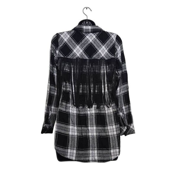 Rails Plaid Western Button Down Size Small Fringe Top Shirt Black White - Picture 4 of 6